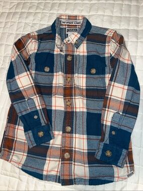 Duluth Trading Co Blue, Brown & Cream Plaid Button-Down Shirt